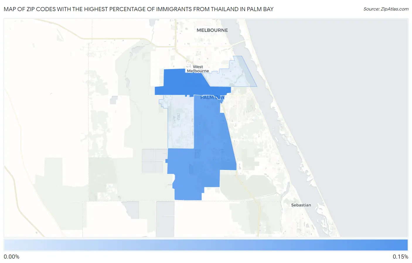 Zip Codes with the Highest Percentage of Immigrants from Thailand in Palm Bay Map