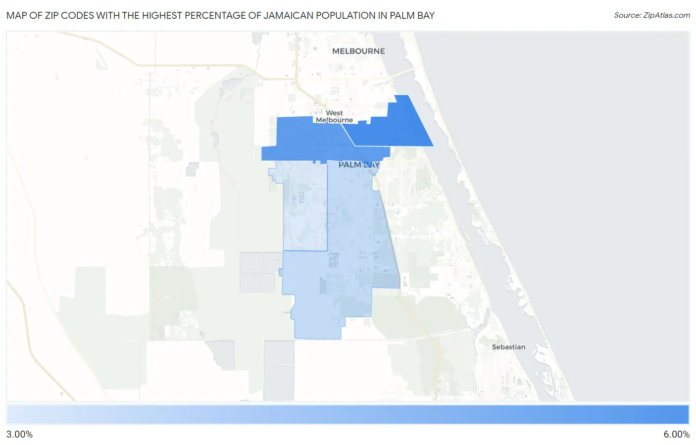 Zip Codes with the Highest Percentage of Jamaican Population in Palm Bay Map