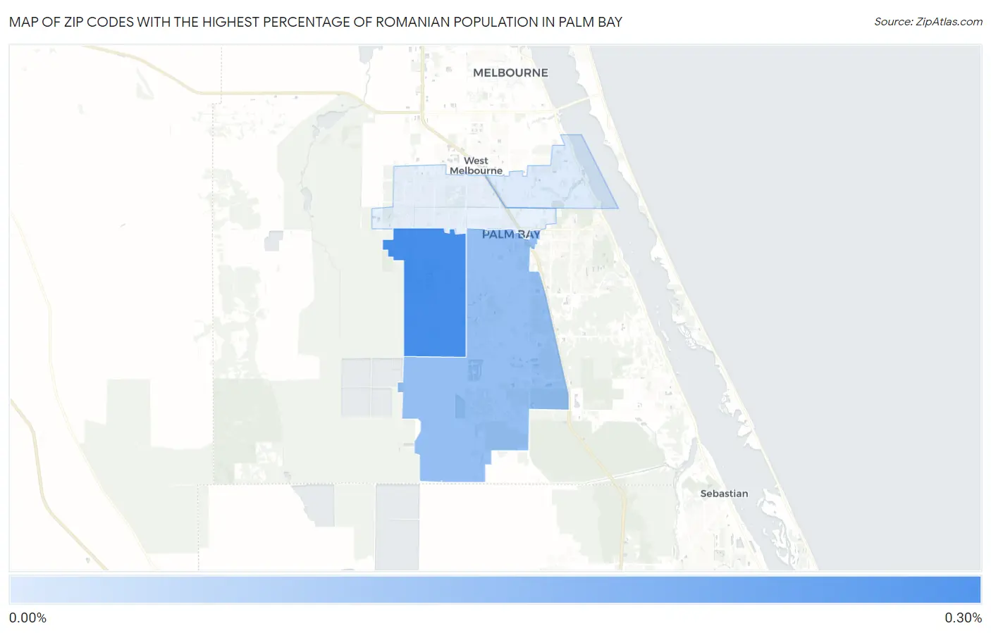 Zip Codes with the Highest Percentage of Romanian Population in Palm Bay Map