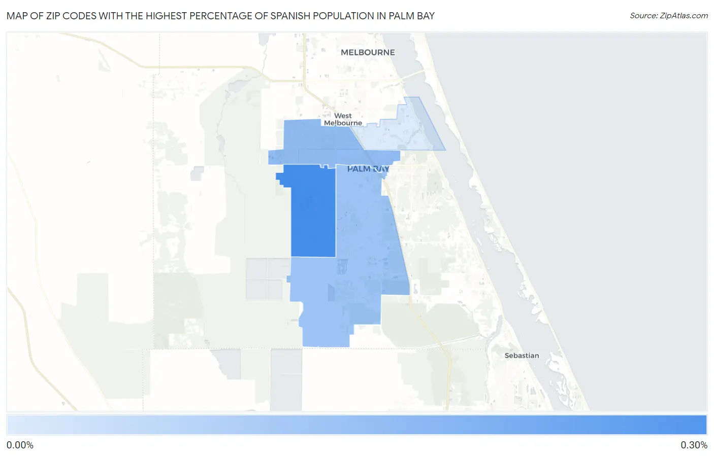 Zip Codes with the Highest Percentage of Spanish Population in Palm Bay Map
