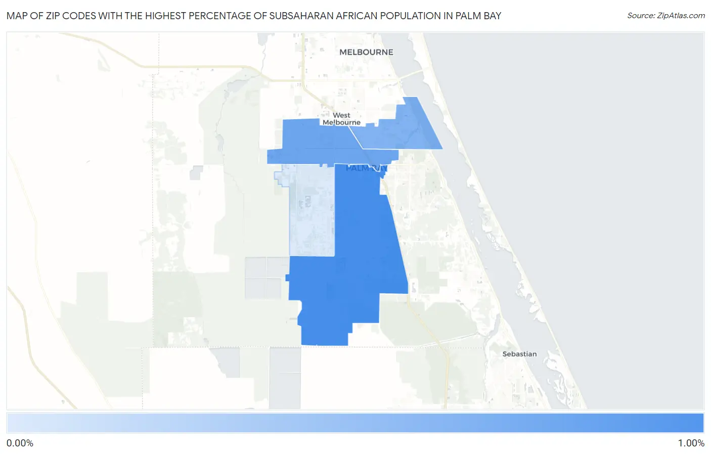 Zip Codes with the Highest Percentage of Subsaharan African Population in Palm Bay Map