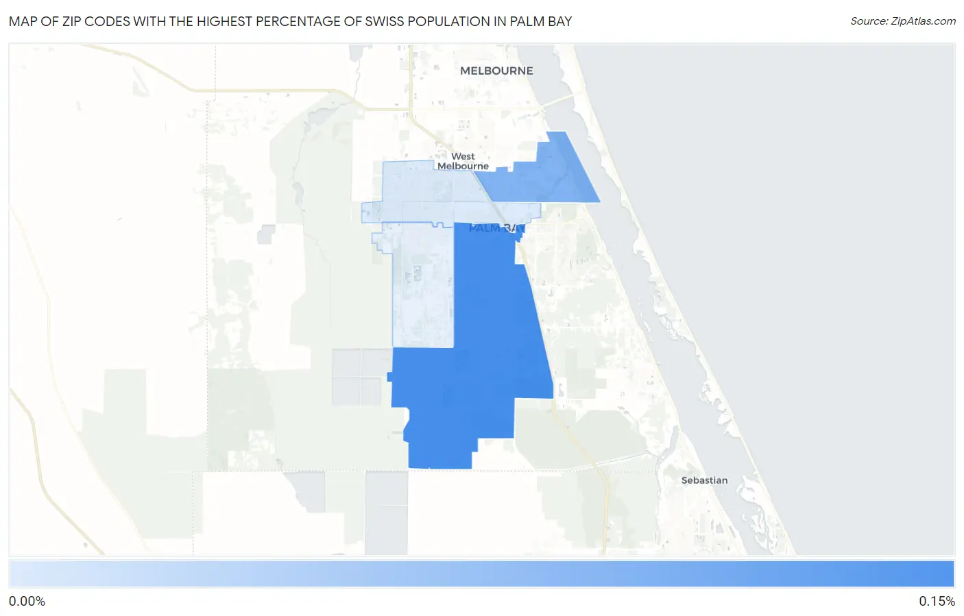 Zip Codes with the Highest Percentage of Swiss Population in Palm Bay Map