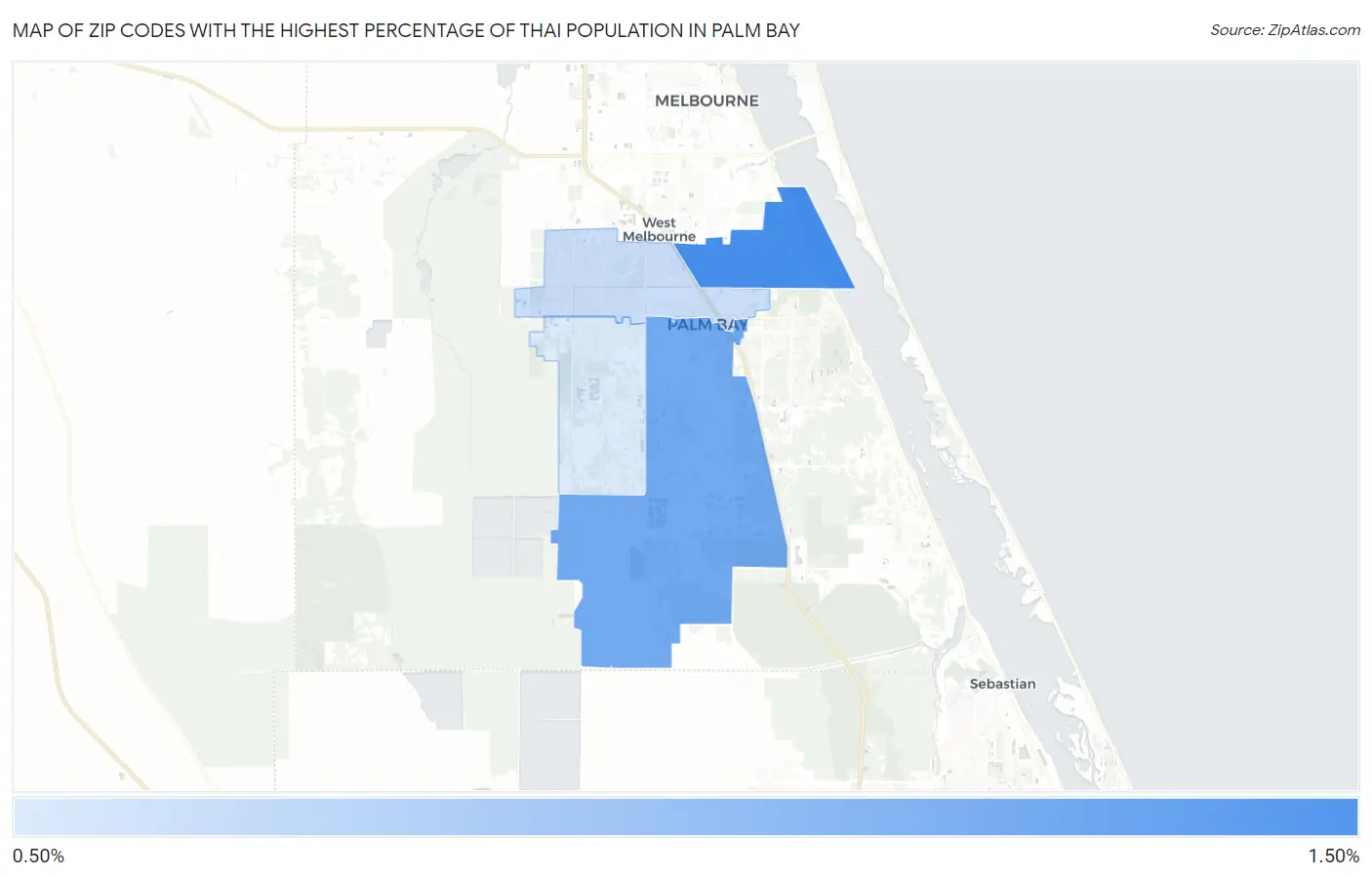 Zip Codes with the Highest Percentage of Thai Population in Palm Bay Map