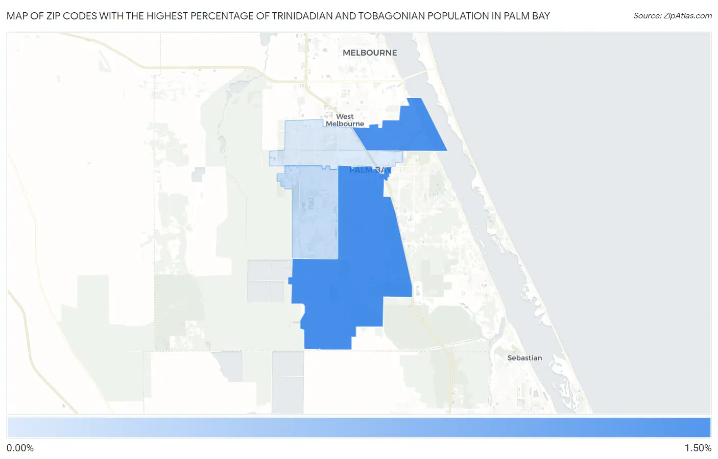 Zip Codes with the Highest Percentage of Trinidadian and Tobagonian Population in Palm Bay Map