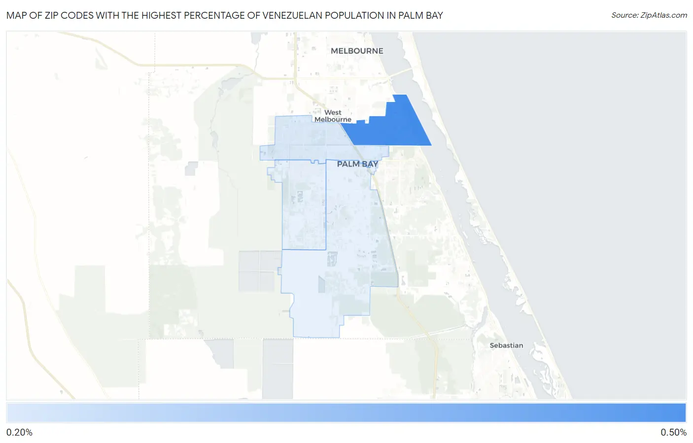 Zip Codes with the Highest Percentage of Venezuelan Population in Palm Bay Map