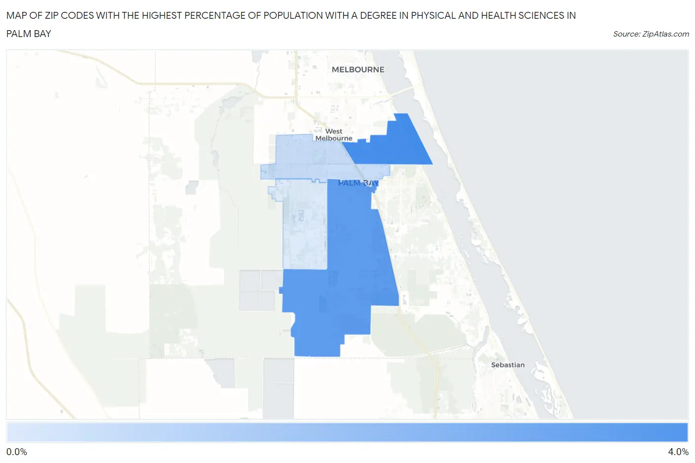 Zip Codes with the Highest Percentage of Population with a Degree in Physical and Health Sciences in Palm Bay Map