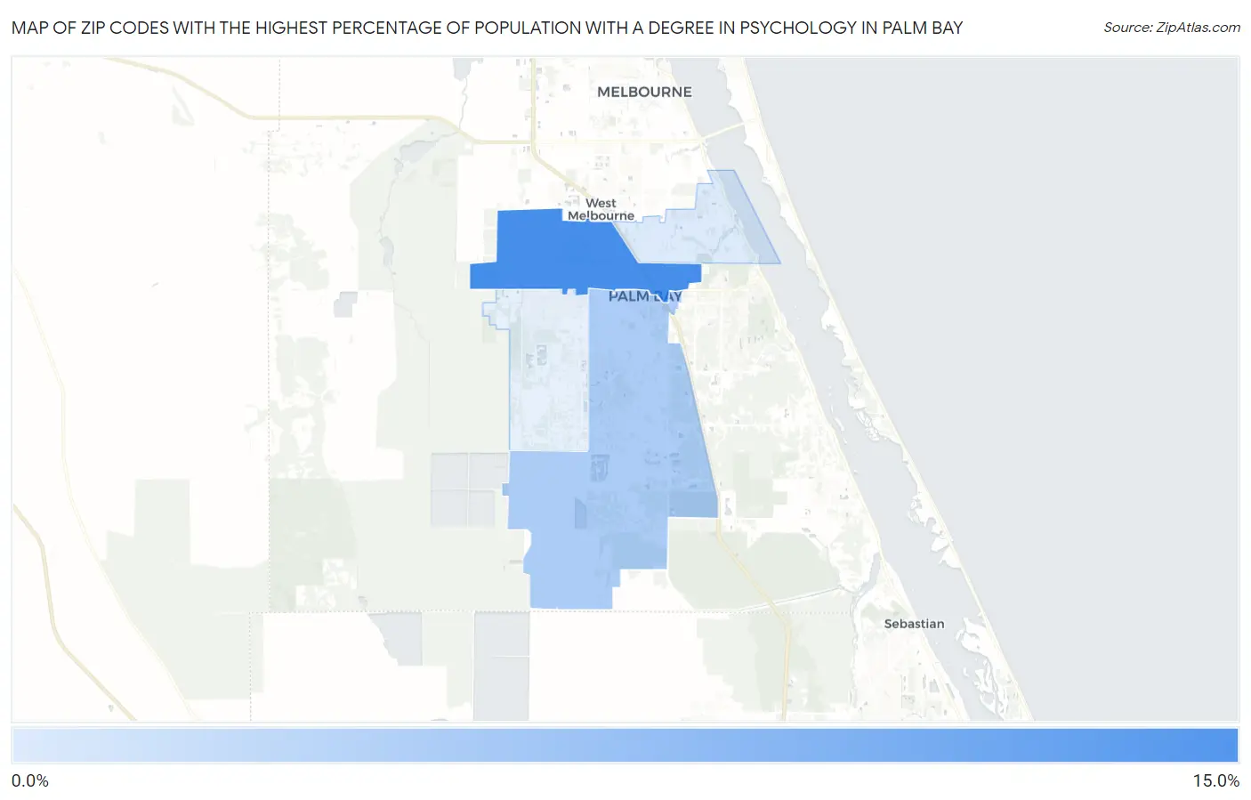 Zip Codes with the Highest Percentage of Population with a Degree in Psychology in Palm Bay Map