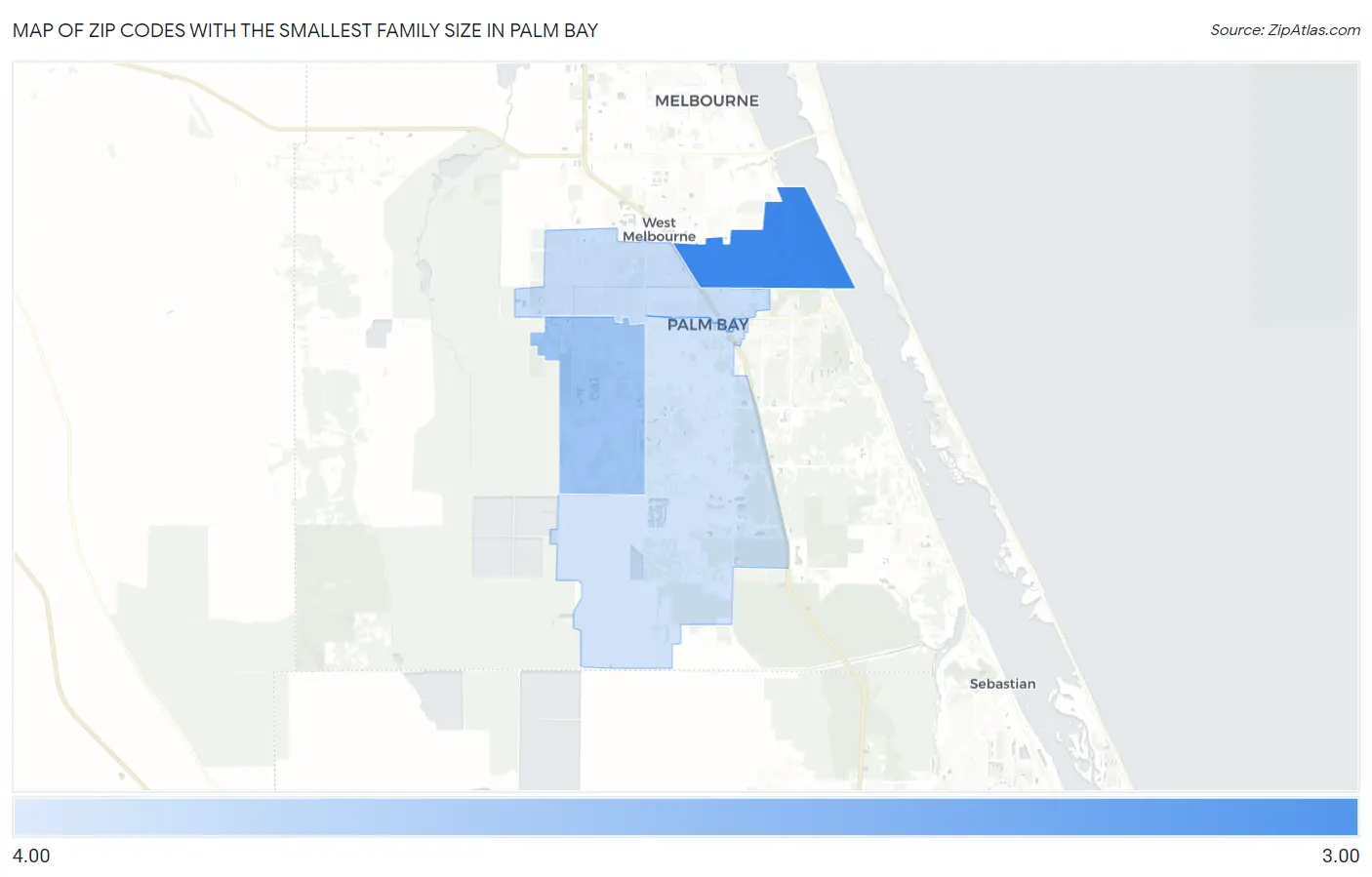 Zip Codes with the Smallest Family Size in Palm Bay Map