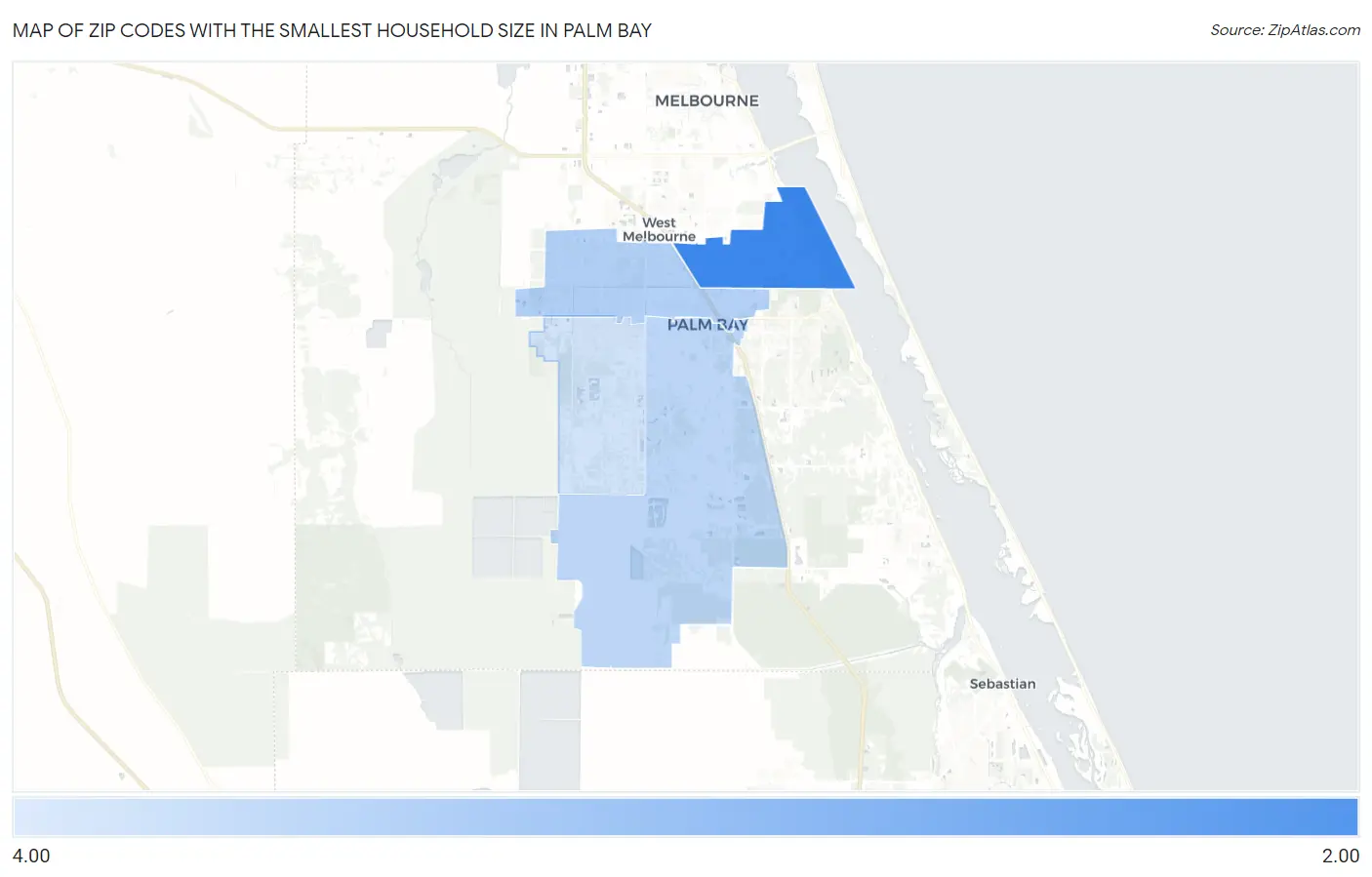 Zip Codes with the Smallest Household Size in Palm Bay Map