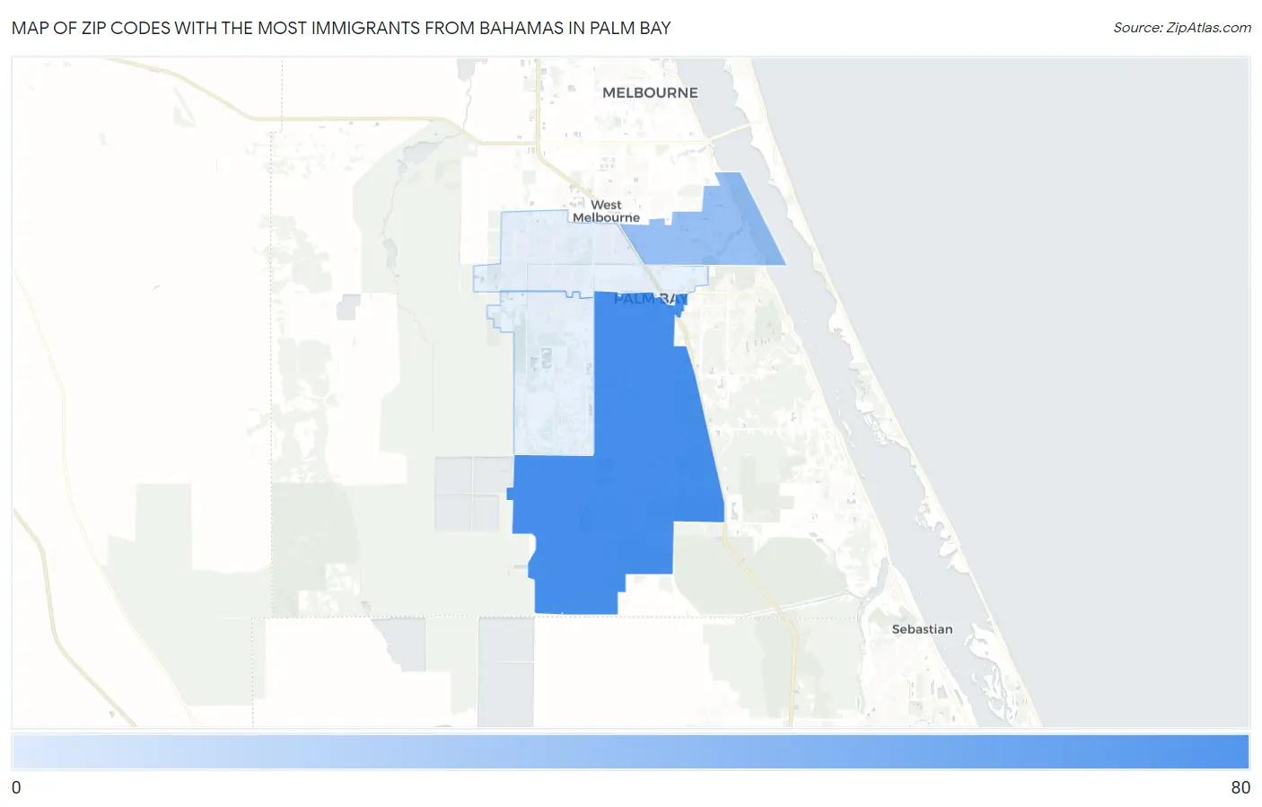 Zip Codes with the Most Immigrants from Bahamas in Palm Bay Map