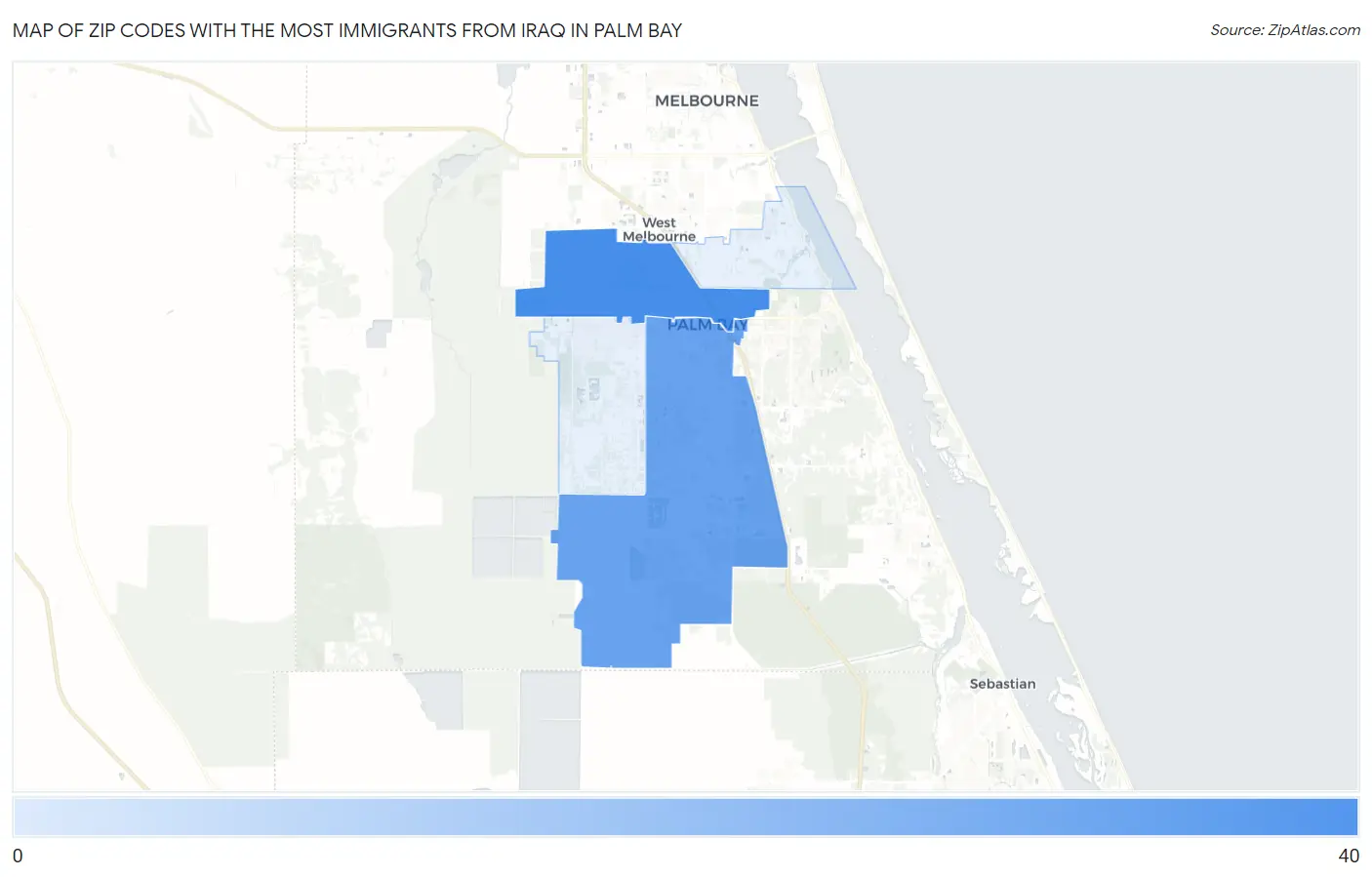 Zip Codes with the Most Immigrants from Iraq in Palm Bay Map
