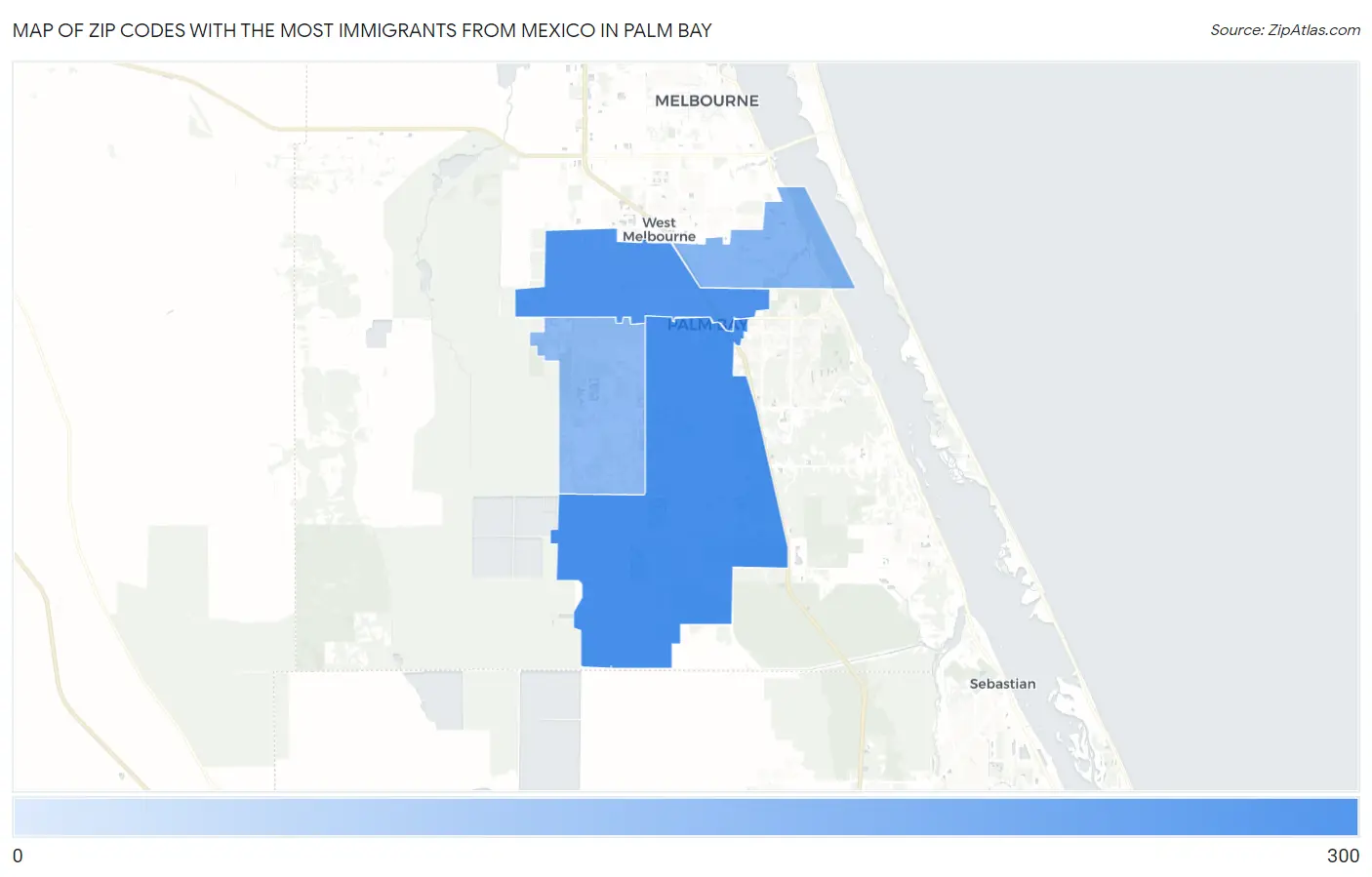 Zip Codes with the Most Immigrants from Mexico in Palm Bay Map
