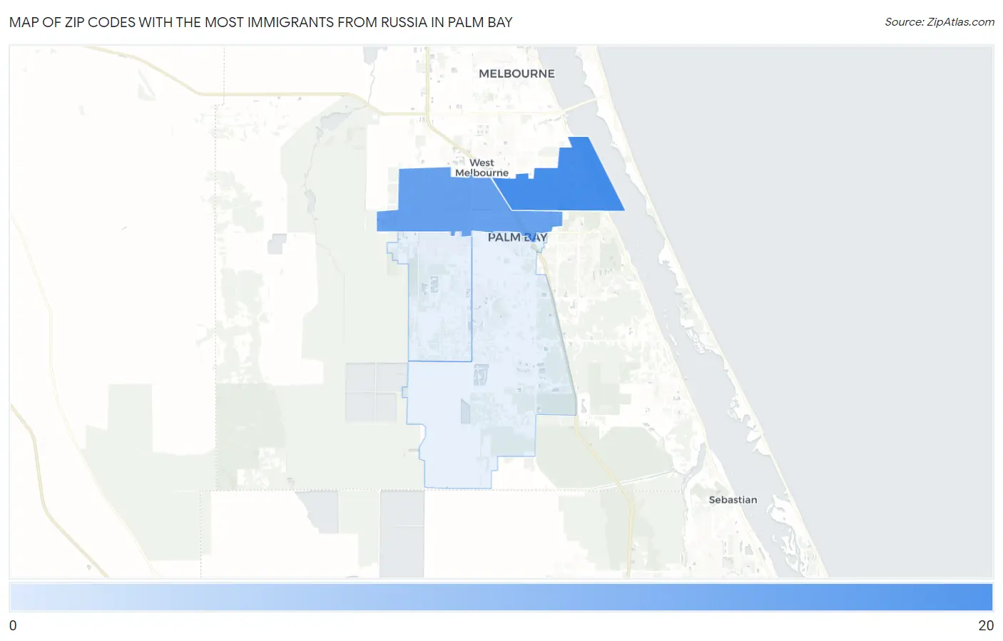 Zip Codes with the Most Immigrants from Russia in Palm Bay Map