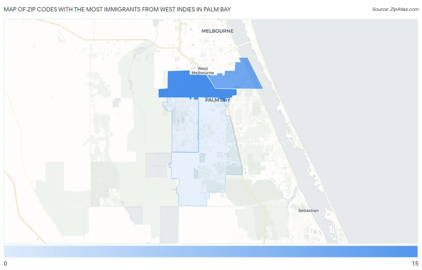 Zip Codes with the Most Immigrants from West Indies in Palm Bay Map