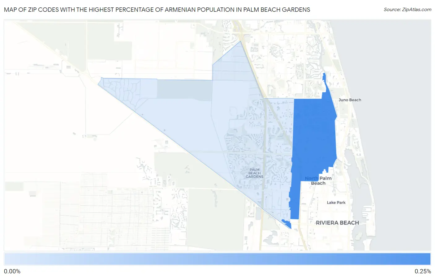 Zip Codes with the Highest Percentage of Armenian Population in Palm Beach Gardens Map