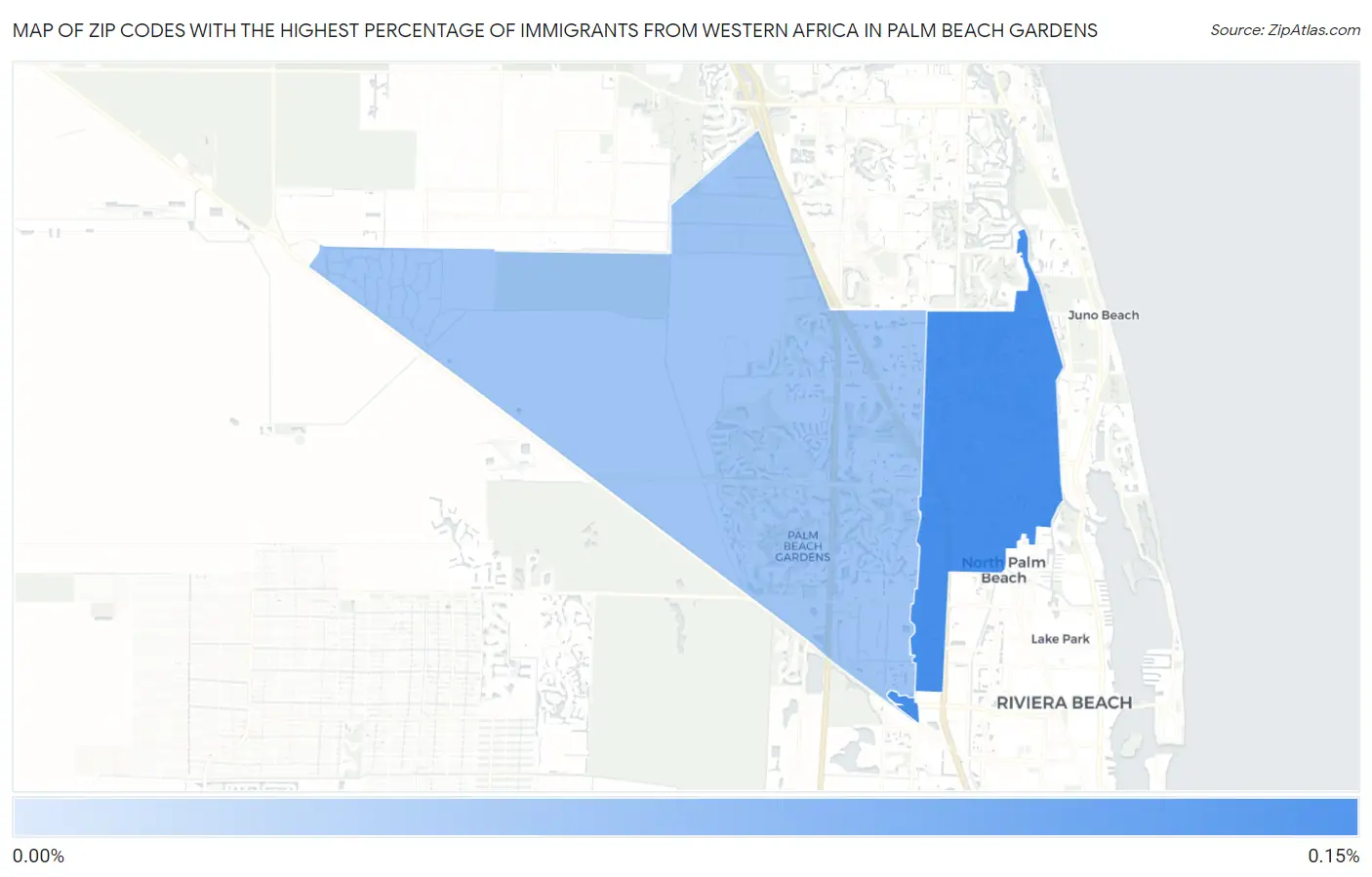 Zip Codes with the Highest Percentage of Immigrants from Western Africa in Palm Beach Gardens Map