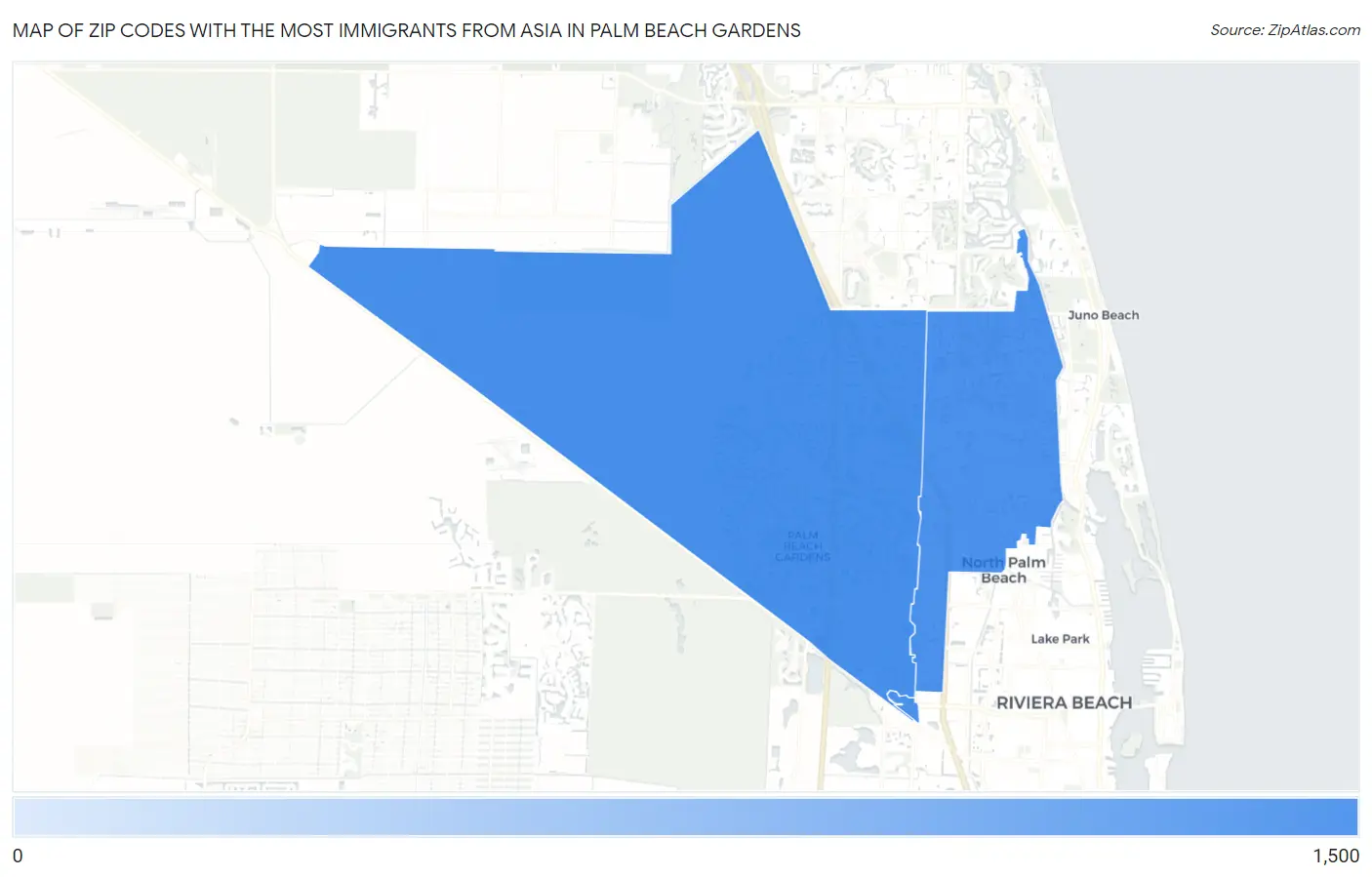 Zip Codes with the Most Immigrants from Asia in Palm Beach Gardens Map