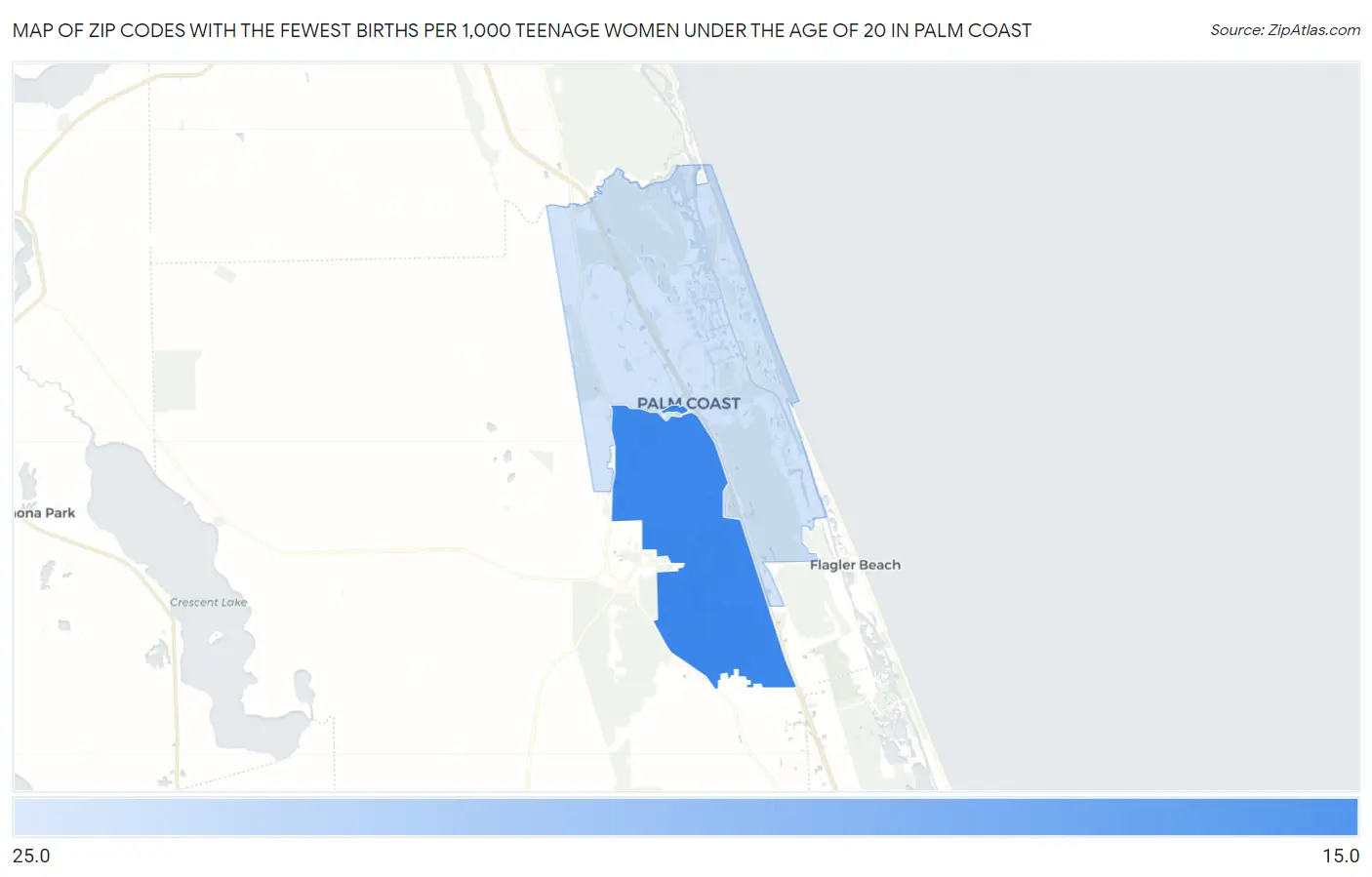 Zip Codes with the Fewest Births per 1,000 Teenage Women Under the Age of 20 in Palm Coast Map