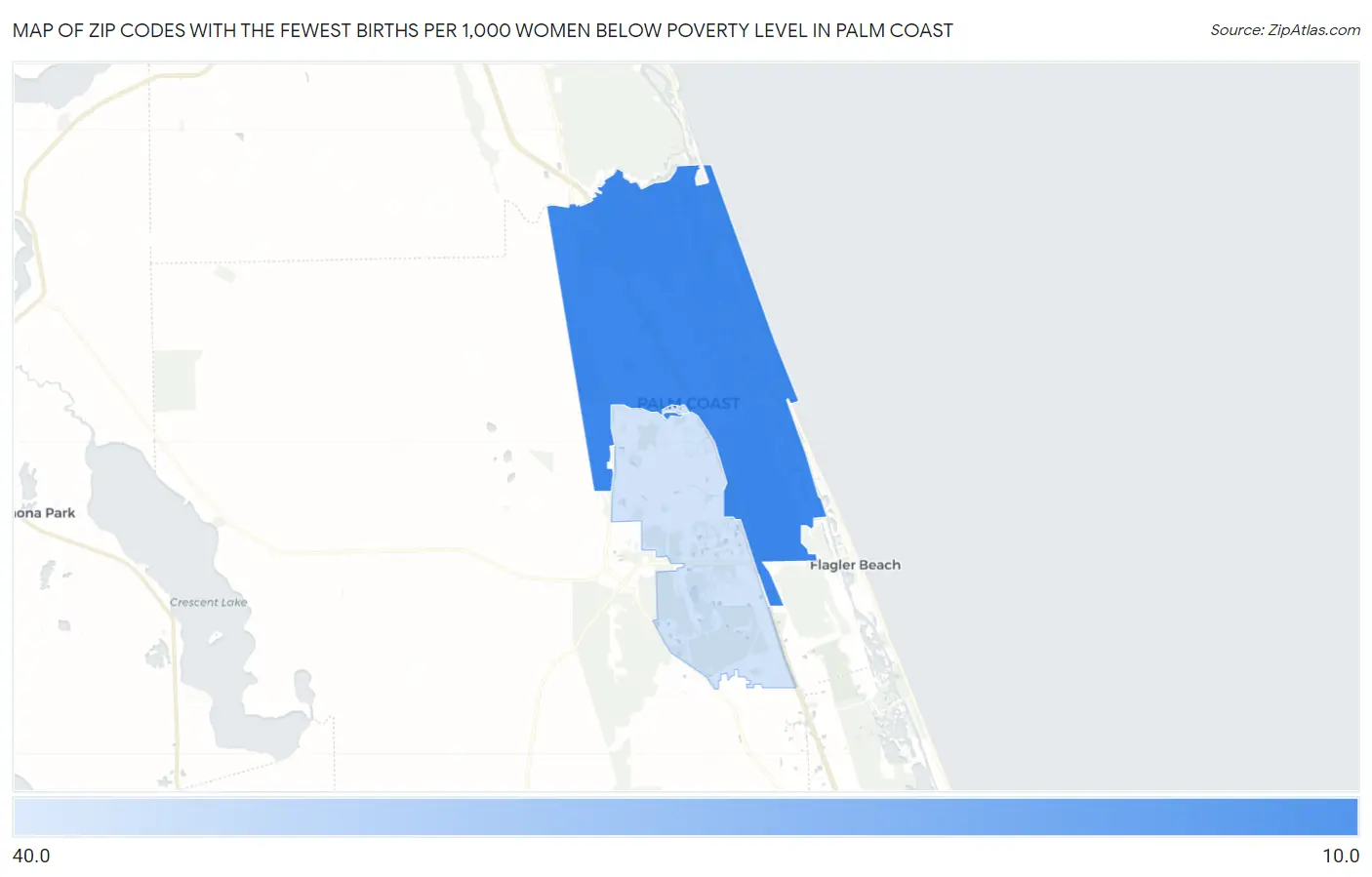 Zip Codes with the Fewest Births per 1,000 Women Below Poverty Level in Palm Coast Map