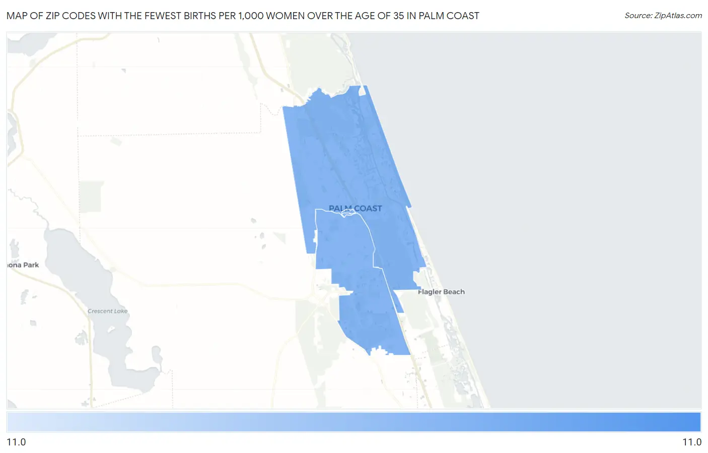 Zip Codes with the Fewest Births per 1,000 Women Over the Age of 35 in Palm Coast Map