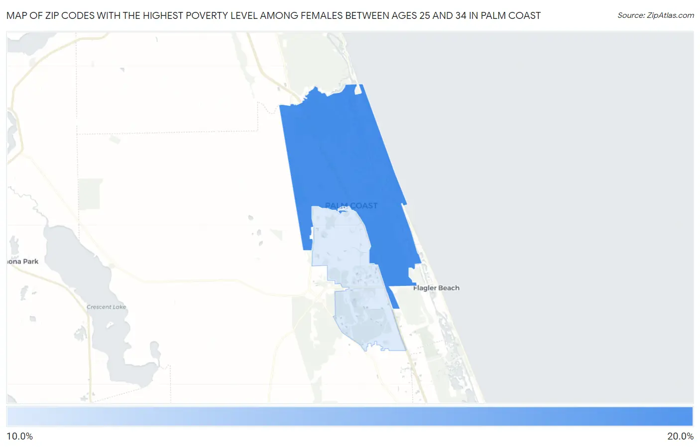 Zip Codes with the Highest Poverty Level Among Females Between Ages 25 and 34 in Palm Coast Map