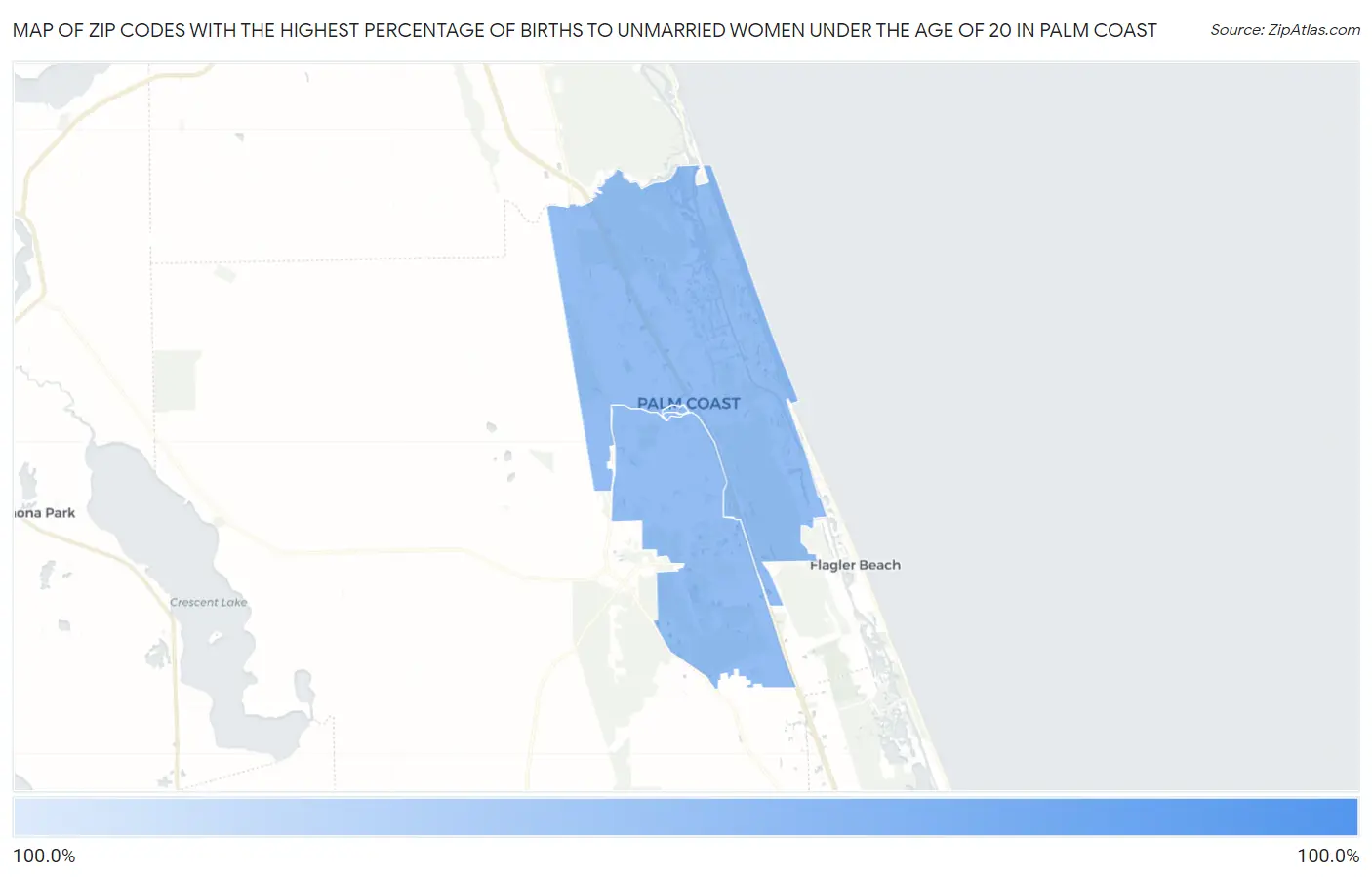 Zip Codes with the Highest Percentage of Births to Unmarried Women under the Age of 20 in Palm Coast Map