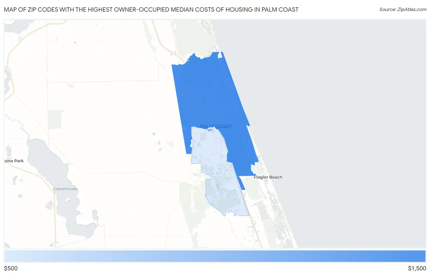 Zip Codes with the Highest Owner-Occupied Median Costs of Housing in Palm Coast Map