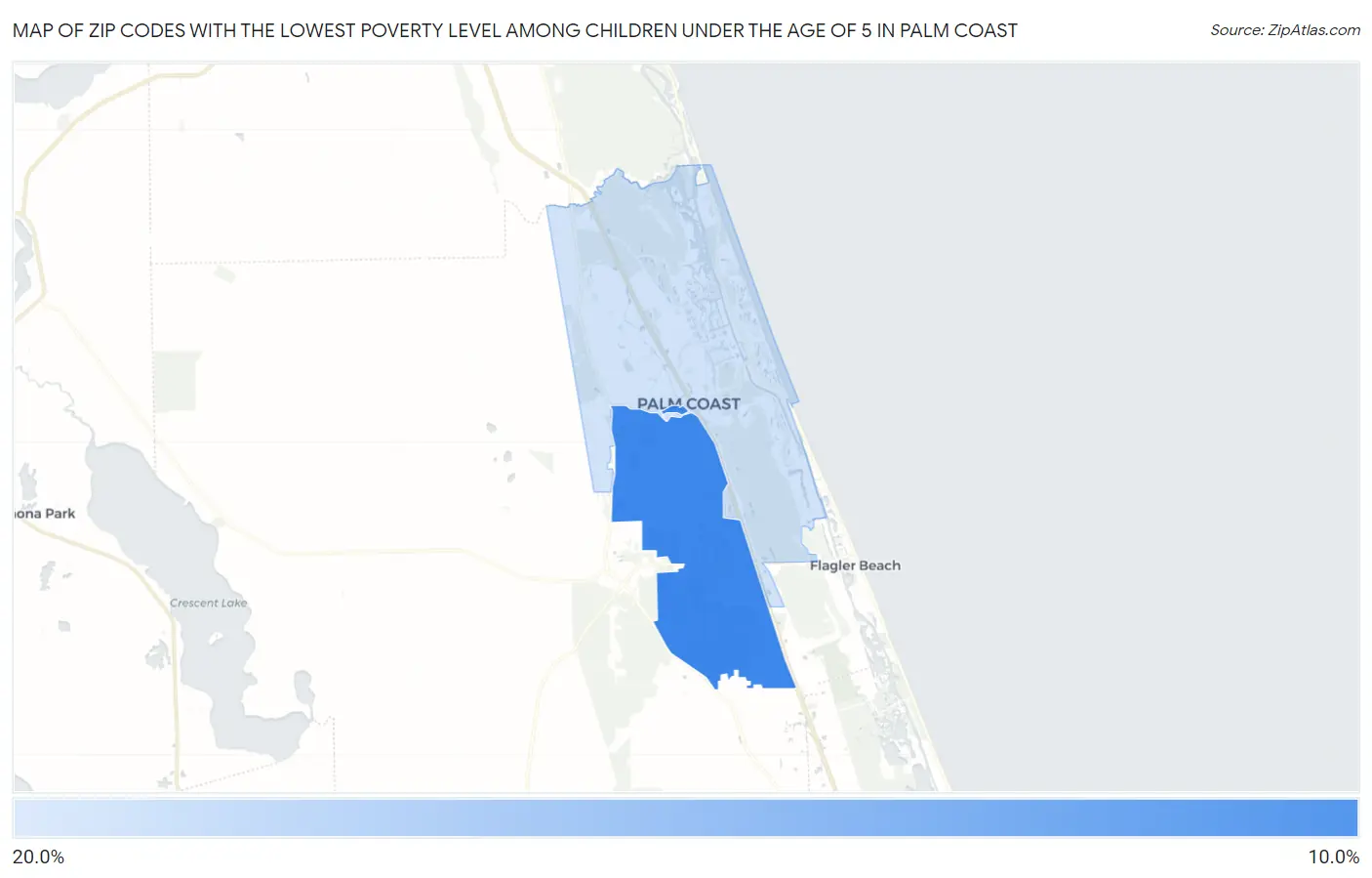 Zip Codes with the Lowest Poverty Level Among Children Under the Age of 5 in Palm Coast Map