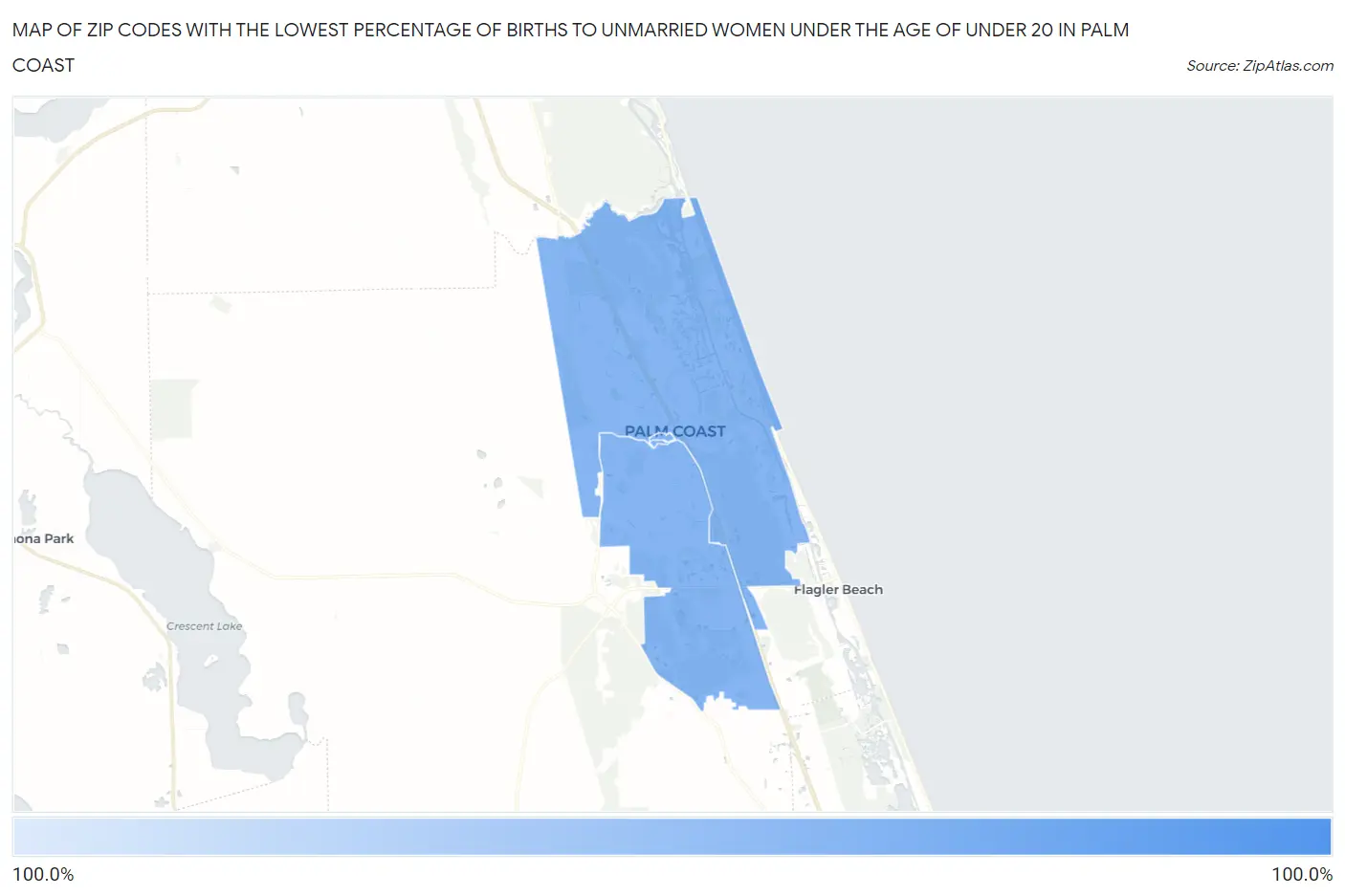 Zip Codes with the Lowest Percentage of Births to Unmarried Women under the Age of under 20 in Palm Coast Map