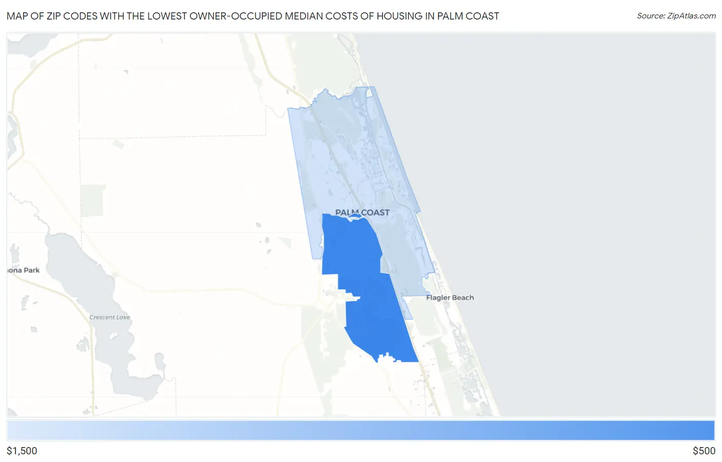 Zip Codes with the Lowest Owner-Occupied Median Costs of Housing in Palm Coast Map