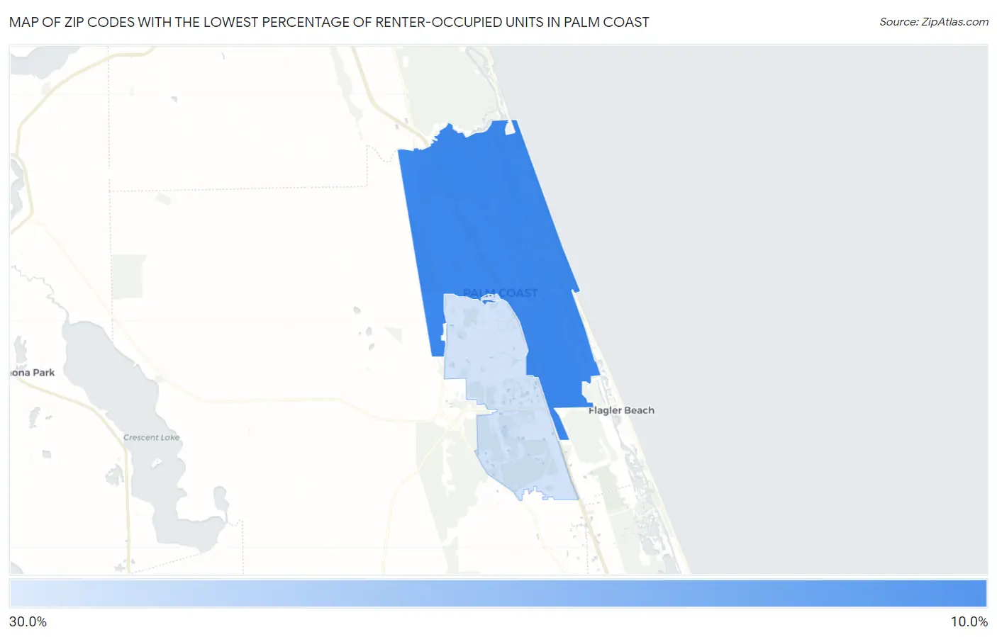Zip Codes with the Lowest Percentage of Renter-Occupied Units in Palm Coast Map