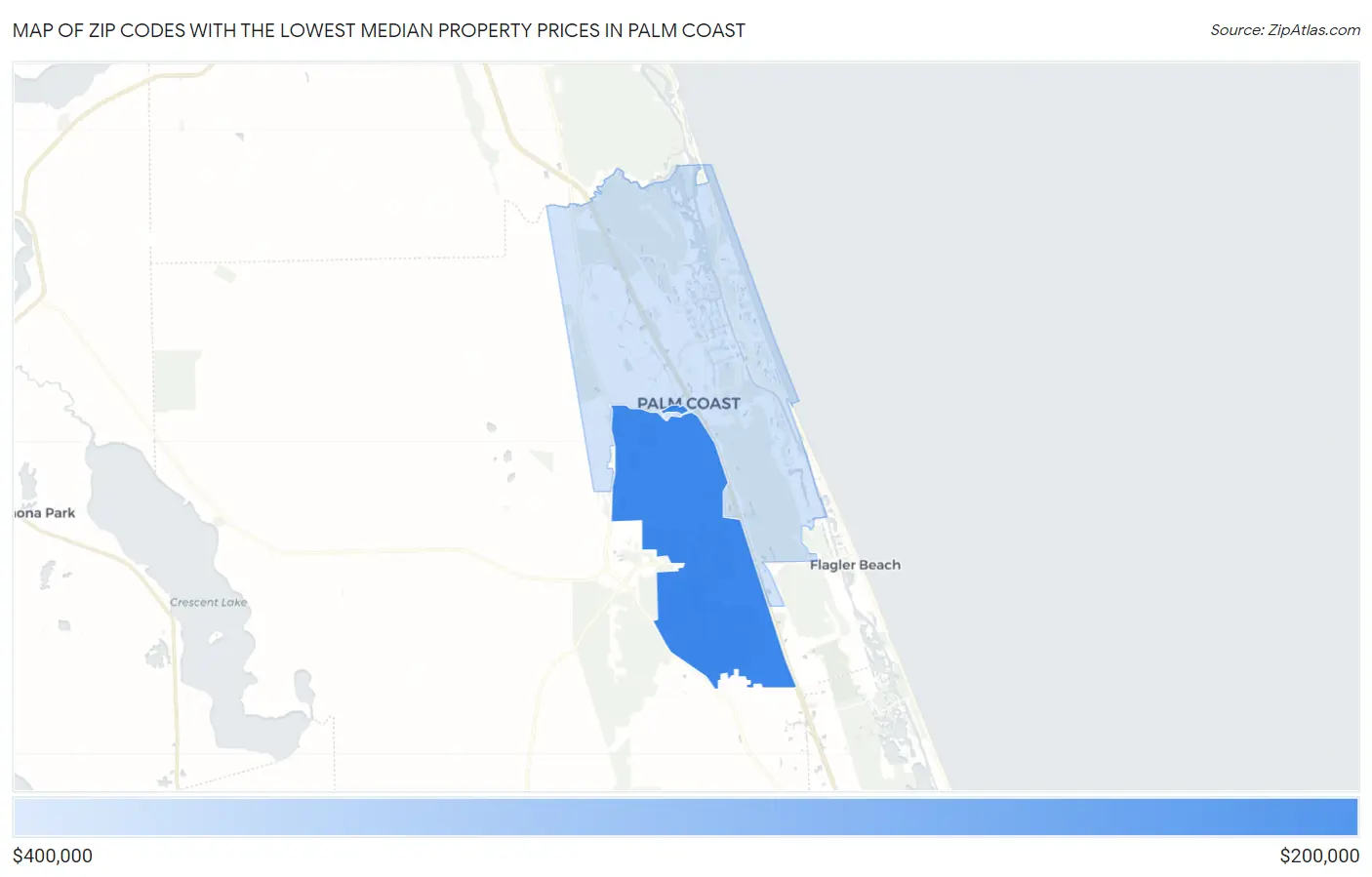 Zip Codes with the Lowest Median Property Prices in Palm Coast Map