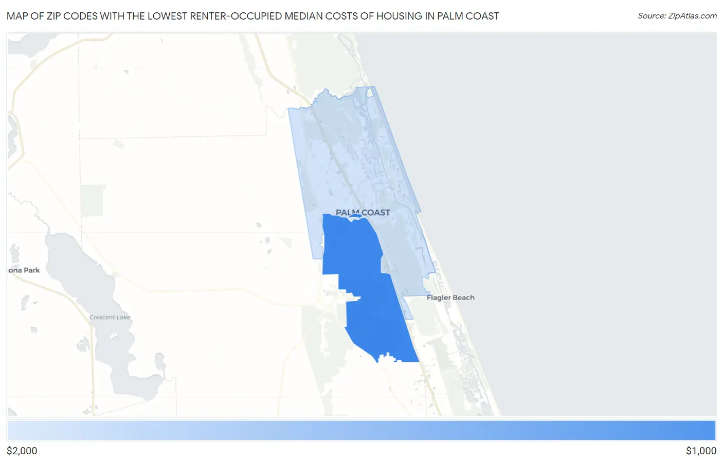 Zip Codes with the Lowest Renter-Occupied Median Costs of Housing in Palm Coast Map