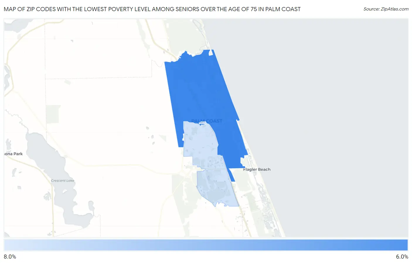 Zip Codes with the Lowest Poverty Level Among Seniors Over the Age of 75 in Palm Coast Map