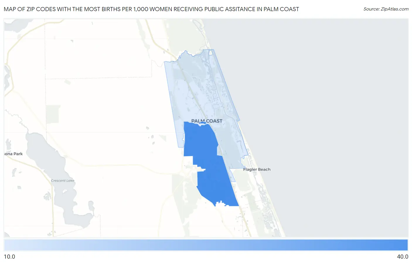 Zip Codes with the Most Births per 1,000 Women Receiving Public Assitance in Palm Coast Map