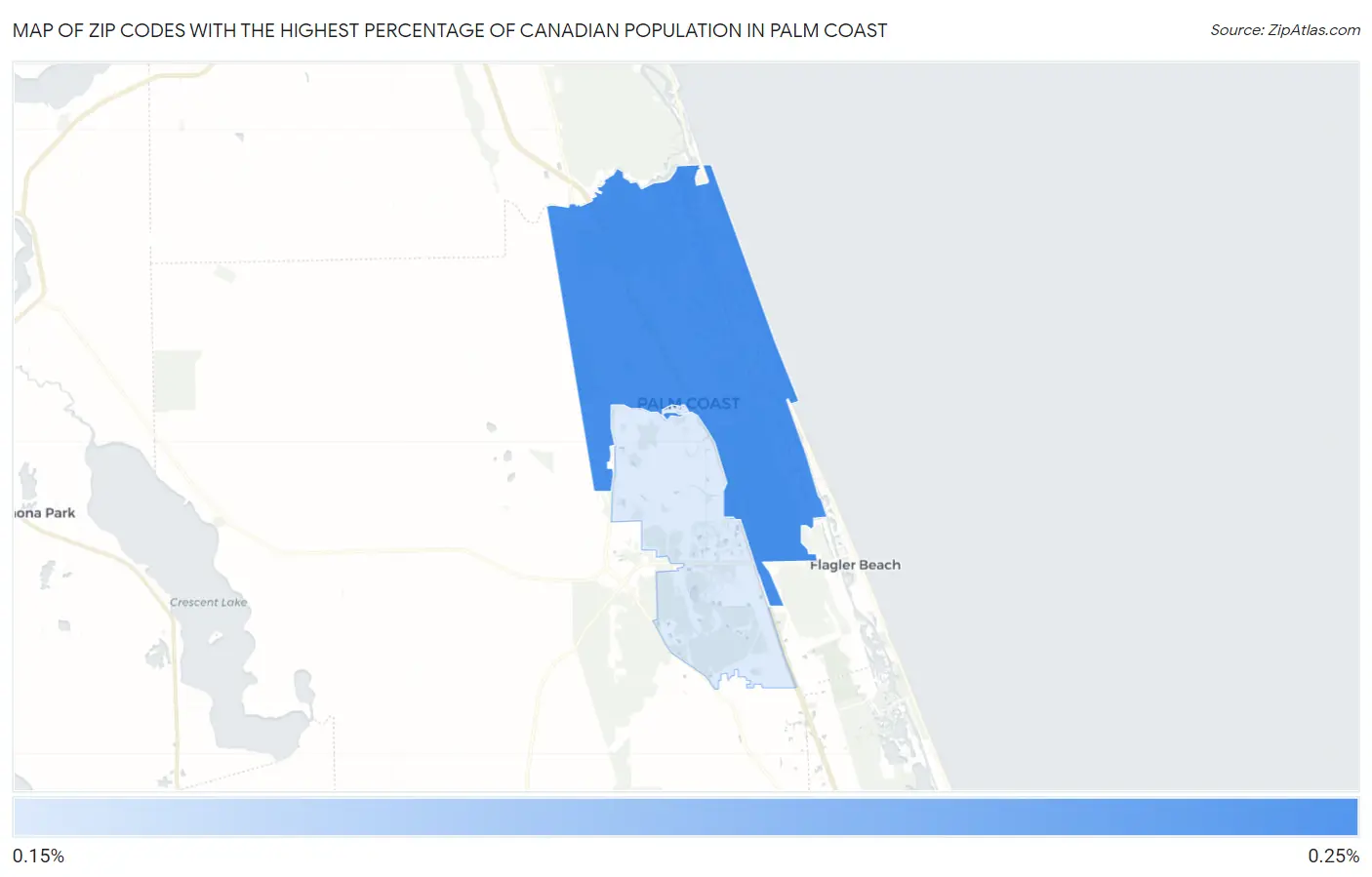 Zip Codes with the Highest Percentage of Canadian Population in Palm Coast Map