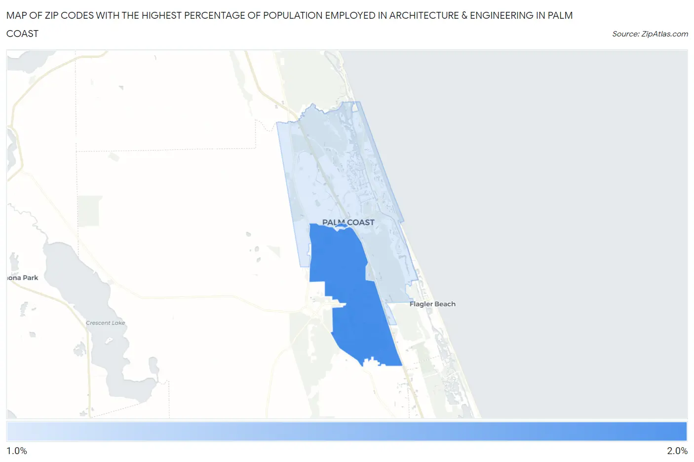 Zip Codes with the Highest Percentage of Population Employed in Architecture & Engineering in Palm Coast Map