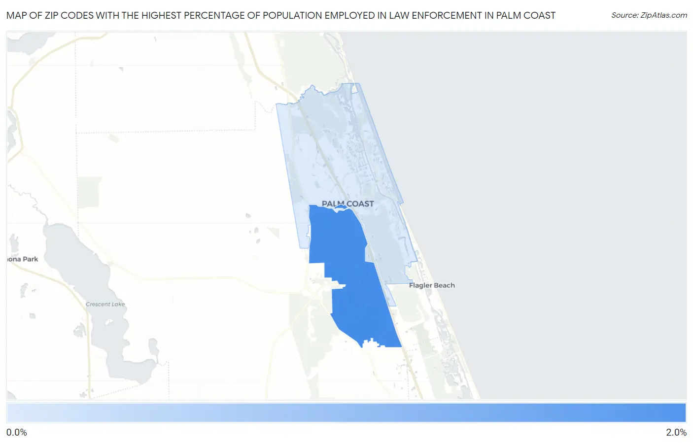 Zip Codes with the Highest Percentage of Population Employed in Law Enforcement in Palm Coast Map