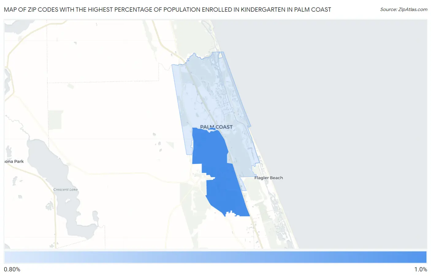 Zip Codes with the Highest Percentage of Population Enrolled in Kindergarten in Palm Coast Map