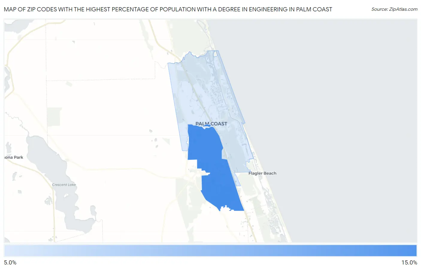Zip Codes with the Highest Percentage of Population with a Degree in Engineering in Palm Coast Map