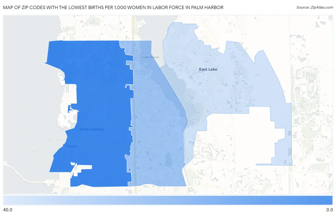 Zip Codes with the Lowest Births per 1,000 Women in Labor Force in Palm Harbor Map