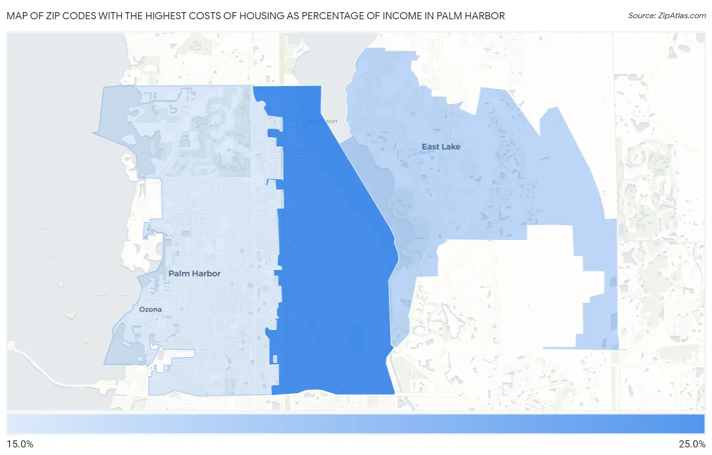 Zip Codes with the Highest Costs of Housing as Percentage of Income in Palm Harbor Map