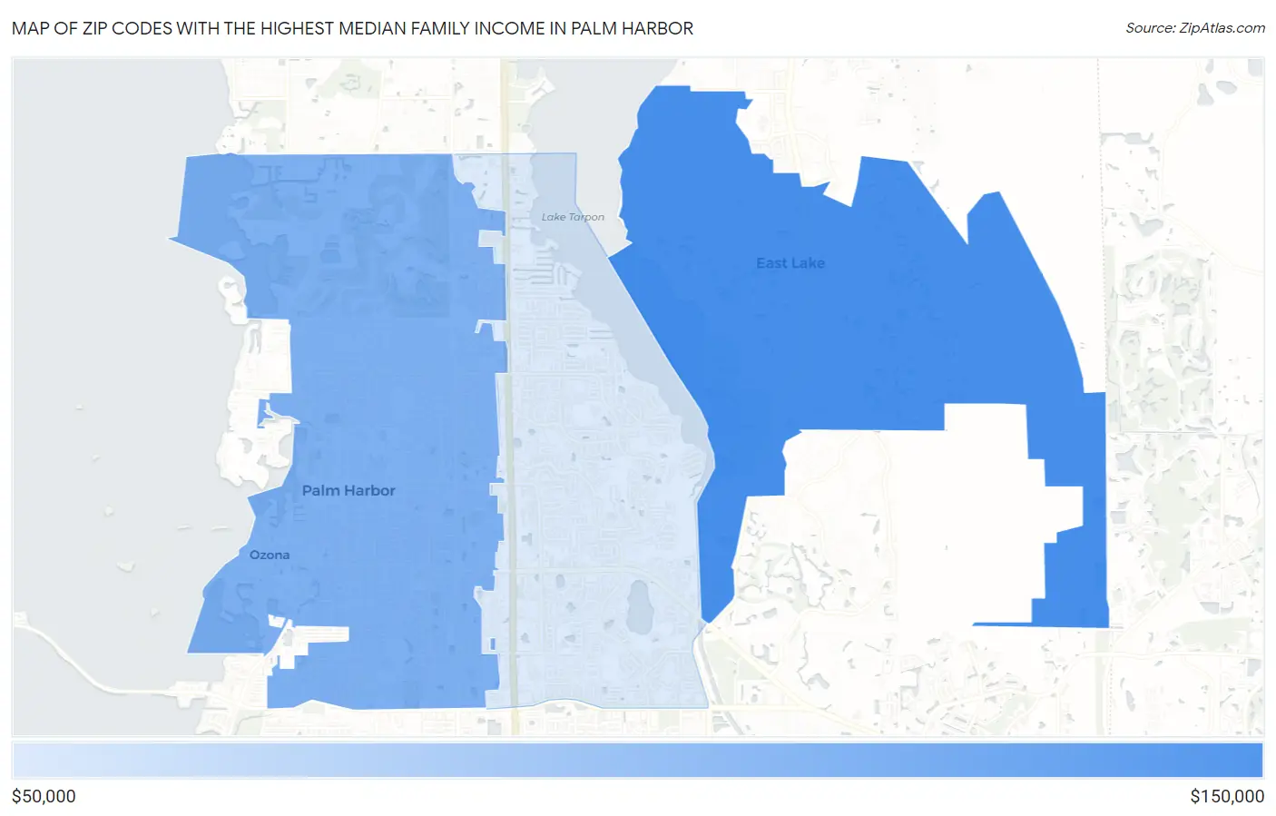 Zip Codes with the Highest Median Family Income in Palm Harbor Map
