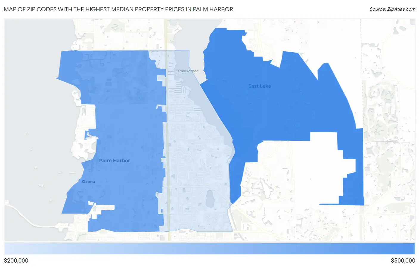 Zip Codes with the Highest Median Property Prices in Palm Harbor Map