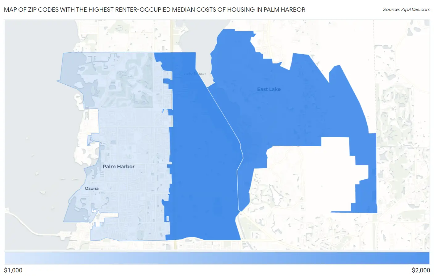 Zip Codes with the Highest Renter-Occupied Median Costs of Housing in Palm Harbor Map