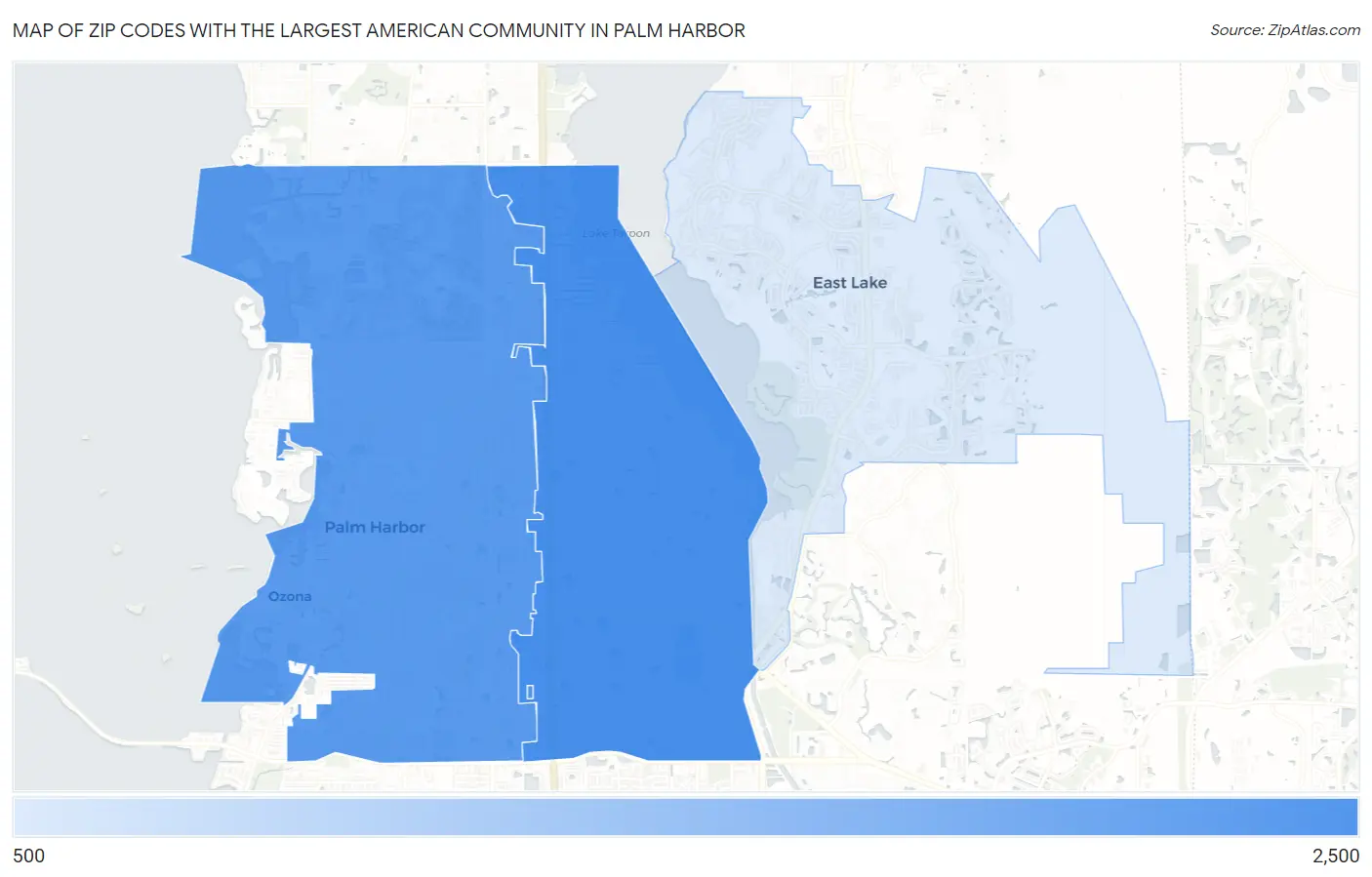 Zip Codes with the Largest American Community in Palm Harbor Map