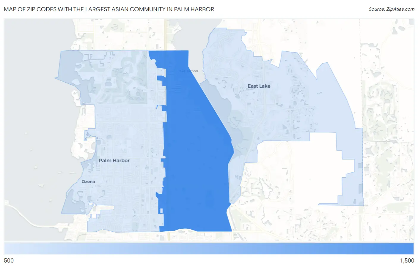 Zip Codes with the Largest Asian Community in Palm Harbor Map