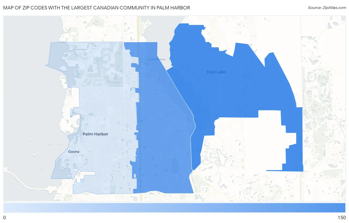 Zip Codes with the Largest Canadian Community in Palm Harbor Map