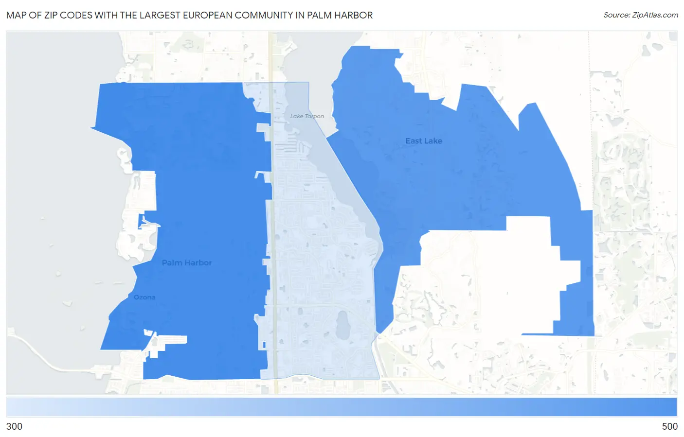 Zip Codes with the Largest European Community in Palm Harbor Map
