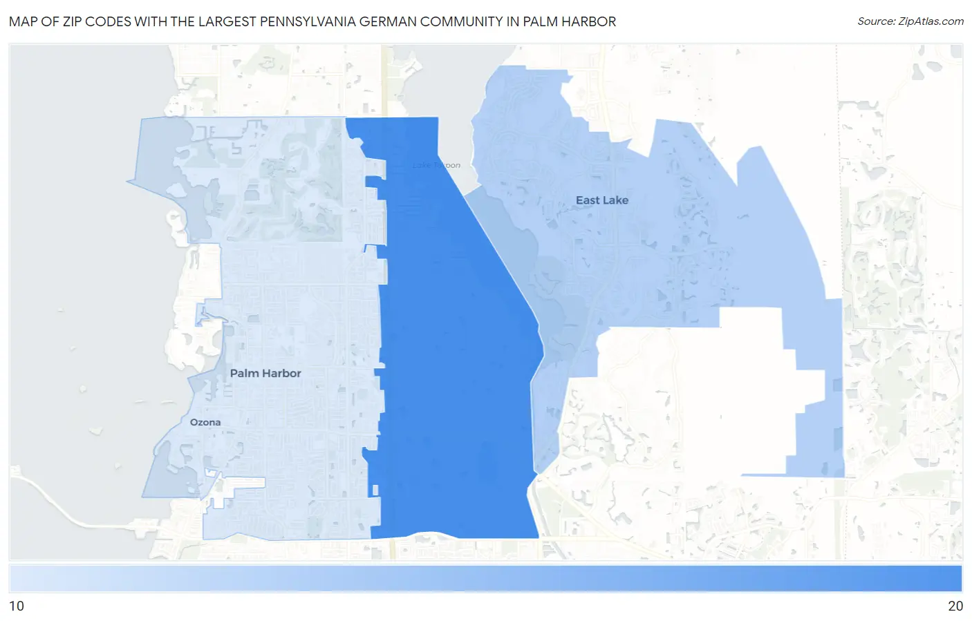 Zip Codes with the Largest Pennsylvania German Community in Palm Harbor Map
